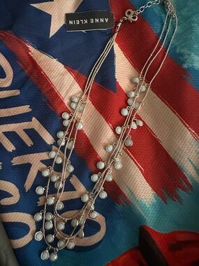 Anne Klein Silver-Tone Multi-Strand Necklace with White Drops